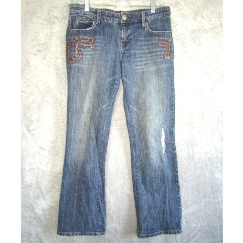 American Eagle Outfitters Jeans Women's 10 Regular Bootcut Embroidered Blue Deni